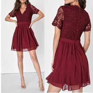 Lulus Women's‎ Lace Skater Dress Cocktail Party Deep Red Whimsigoth